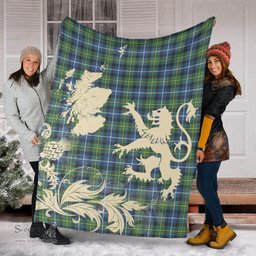 Scottish MacNeil of Colonsay Modern Clan Tartan Blanket -  Lion Thistle Map Style Scottish Plaid Tartan Plaid