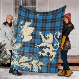 Scottish Ramsay Blue Ancient Clan Tartan Blanket -  Lion Thistle Map Style Scottish Plaid Tartan Plaid