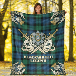 Scottish Premium Blanket Blackwatch Ancient Clan Tartan Blanket - Gold Courage Style Scottish Plaid Tartan Plaid