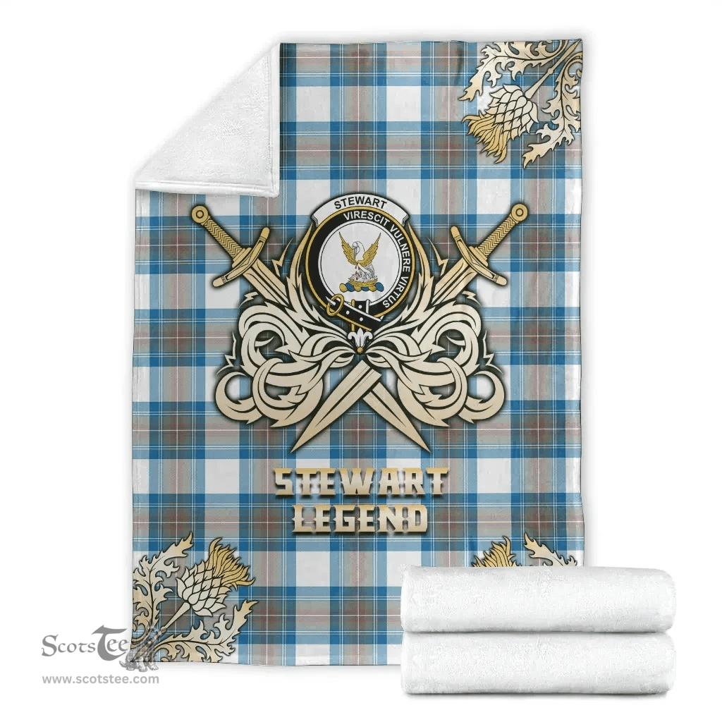 Scottish Premium Blanket Stewart Muted Blue Clan Tartan Blanket - Gold Courage Style Scottish Plaid Tartan Plaid