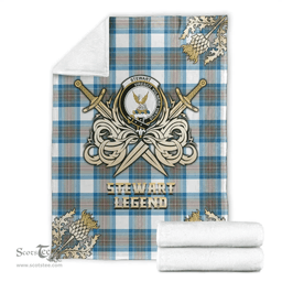 Scottish Premium Blanket Stewart Muted Blue Clan Tartan Blanket - Gold Courage Style Scottish Plaid Tartan Plaid