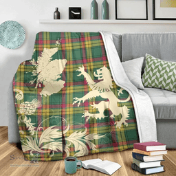 Scottish MacMillan Old Ancient Clan Tartan Blanket -  Lion Thistle Map Style Scottish Plaid Tartan Plaid