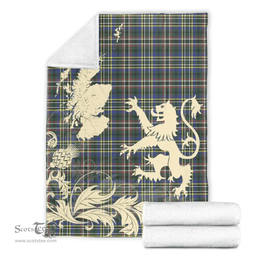 Scottish SCOTT GREEN MODERN Clan Tartan Blanket -  Lion Thistle Map Style Scottish Plaid Tartan Plaid