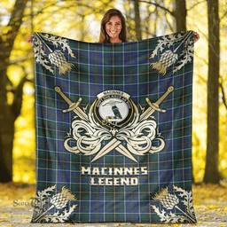 Scottish Premium Blanket MacInnes Modern Clan Tartan Blanket - Gold Courage Style Scottish Plaid Tartan Plaid