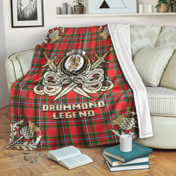 Scottish Premium Blanket Drummond of Perth Clan Tartan Blanket - Gold Courage Style Scottish Plaid Tartan Plaid