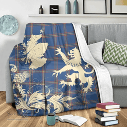 Scottish MacLaine of Loch Buie Hunting Ancient Clan Tartan Blanket -  Lion Thistle Map Style Scottish Plaid Tartan Plaid