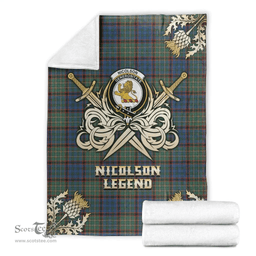 Scottish Premium Blanket Nicolson Hunting Ancient Clan Tartan Blanket - Gold Courage Style Scottish Plaid Tartan Plaid
