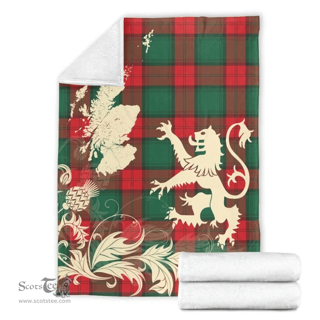 Scottish Stewart Atholl Modern Clan Tartan Blanket -  Lion Thistle Map Style Scottish Plaid Tartan Plaid