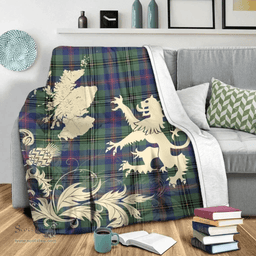 Scottish Wood Modern Clan Tartan Blanket -  Lion Thistle Map Style Scottish Plaid Tartan Plaid