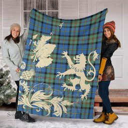 Scottish MacLeod of Harris Ancient Clan Tartan Blanket -  Lion Thistle Map Style Scottish Plaid Tartan Plaid