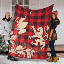 Scottish Wemyss Modern Clan Tartan Blanket -  Lion Thistle Map Style Scottish Plaid Tartan Plaid
