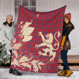 Scottish Inverness District Clan Tartan Blanket -  Lion Thistle Map Style Scottish Plaid Tartan Plaid