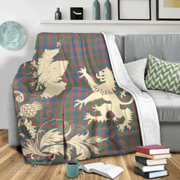 Scottish MacIntyre Ancient Clan Tartan Blanket -  Lion Thistle Map Style Scottish Plaid Tartan Plaid