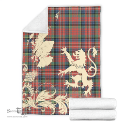 Scottish MacPherson Ancient Clan Tartan Blanket -  Lion Thistle Map Style Scottish Plaid Tartan Plaid