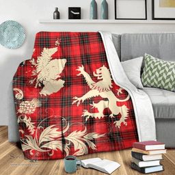 Scottish Wemyss Modern Clan Tartan Blanket -  Lion Thistle Map Style Scottish Plaid Tartan Plaid