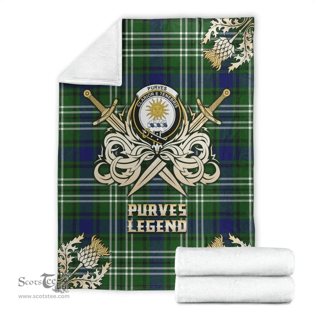 Scottish Premium Blanket Purves Clan Tartan Blanket - Gold Courage Style Scottish Plaid Tartan Plaid