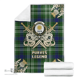 Scottish Premium Blanket Purves Clan Tartan Blanket - Gold Courage Style Scottish Plaid Tartan Plaid