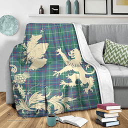 Scottish Inglis Ancient Clan Tartan Blanket -  Lion Thistle Map Style Scottish Plaid Tartan Plaid