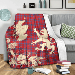 Scottish Inverness District Clan Tartan Blanket -  Lion Thistle Map Style Scottish Plaid Tartan Plaid