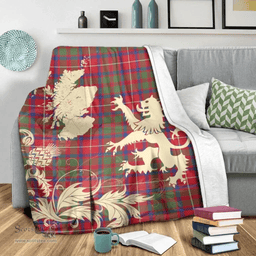 Scottish Shaw Red Modern Clan Tartan Blanket -  Lion Thistle Map Style Scottish Plaid Tartan Plaid