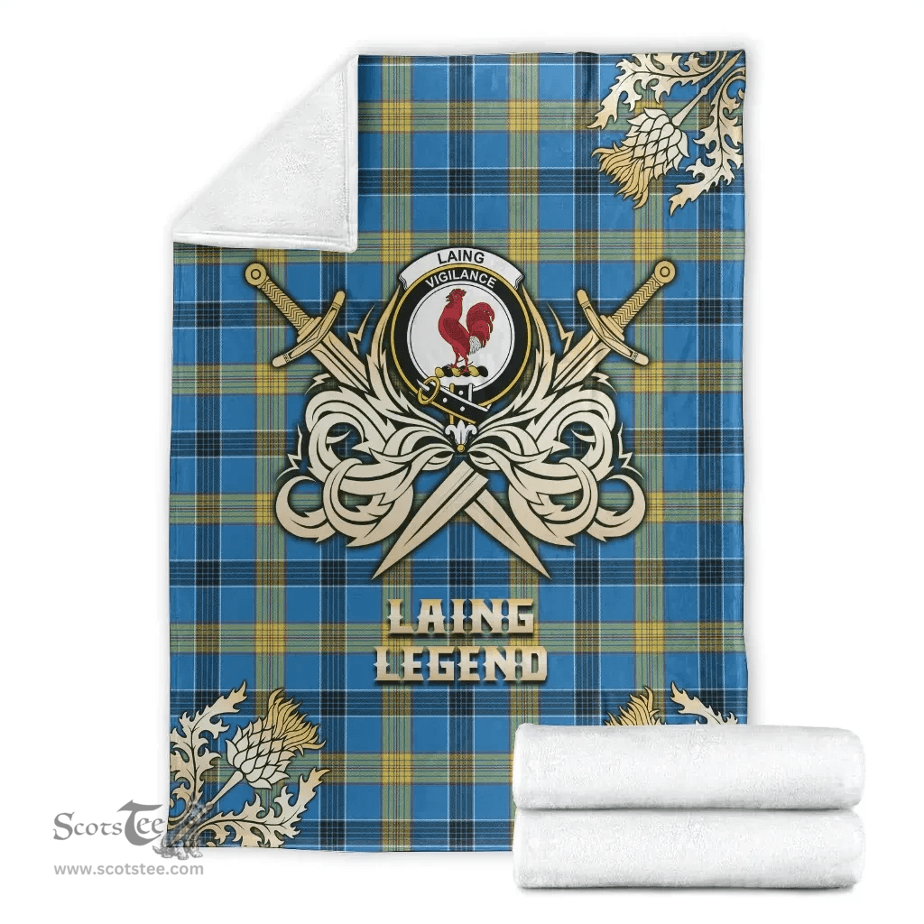 Scottish Premium Blanket Laing Clan Tartan Blanket - Gold Courage Style Scottish Plaid Tartan Plaid