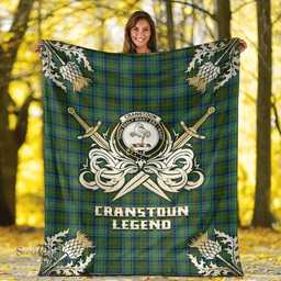 Scottish Premium Blanket Cranstoun Clan Tartan Blanket - Gold Courage Style Scottish Plaid Tartan Plaid