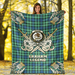 Scottish Premium Blanket Graham of Montrose Ancient Clan Tartan Blanket - Gold Courage Style Scottish Plaid Tartan Plaid