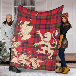 Scottish MacGillivray Hunting Ancient Clan Tartan Blanket -  Lion Thistle Map Style Scottish Plaid Tartan Plaid