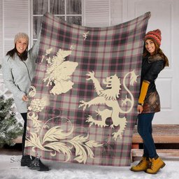Scottish MacPherson Hunting Ancient Clan Tartan Blanket -  Lion Thistle Map Style Scottish Plaid Tartan Plaid