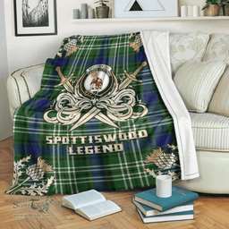 Scottish Premium Blanket Spottiswood Clan Tartan Blanket - Gold Courage Style Scottish Plaid Tartan Plaid