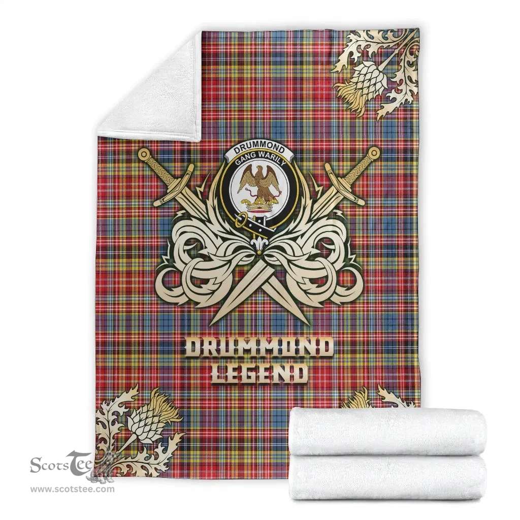 Scottish Premium Blanket Drummond of Strathallan Clan Tartan Blanket - Gold Courage Style Scottish Plaid Tartan Plaid