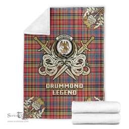 Scottish Premium Blanket Drummond of Strathallan Clan Tartan Blanket - Gold Courage Style Scottish Plaid Tartan Plaid