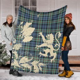 Scottish MacKinlay Ancient Clan Tartan Blanket -  Lion Thistle Map Style Scottish Plaid Tartan Plaid