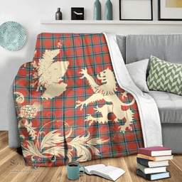 Scottish Sinclair Ancient Clan Tartan Blanket -  Lion Thistle Map Style Scottish Plaid Tartan Plaid