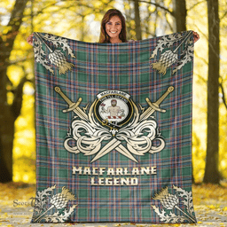 Scottish Premium Blanket MacFarlane Hunting Ancient Clan Tartan Blanket - Gold Courage Style Scottish Plaid Tartan Plaid