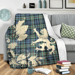 Scottish MacKinlay Ancient Clan Tartan Blanket -  Lion Thistle Map Style Scottish Plaid Tartan Plaid