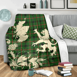 Scottish Kincaid Modern Clan Tartan Blanket -  Lion Thistle Map Style Scottish Plaid Tartan Plaid