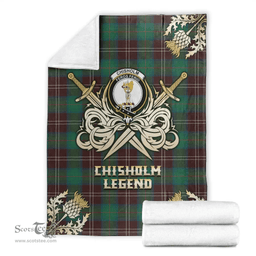 Scottish Premium Blanket Chisholm Hunting Ancient Clan Tartan Blanket - Gold Courage Style Scottish Plaid Tartan Plaid