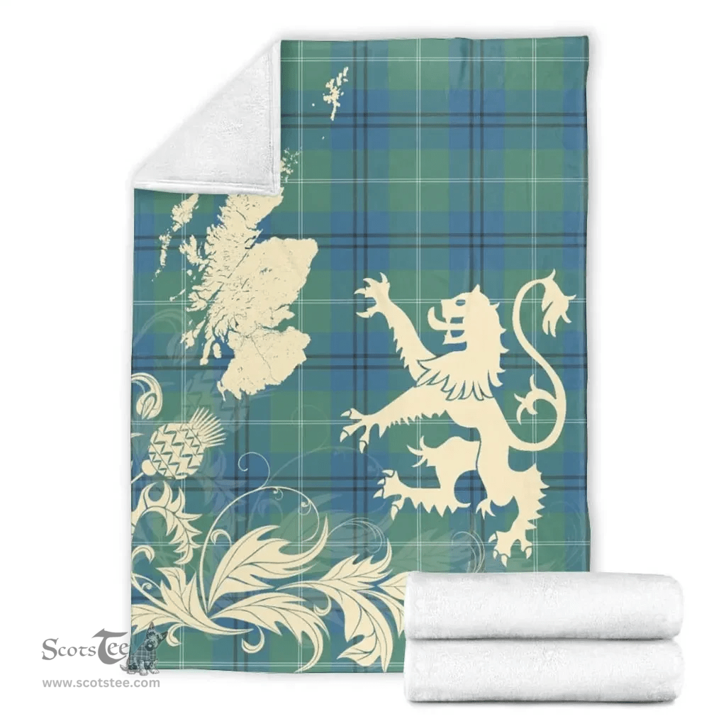 Scottish Oliphant Ancient Clan Tartan Blanket -  Lion Thistle Map Style Scottish Plaid Tartan Plaid