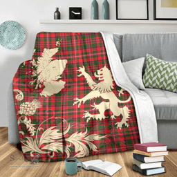Scottish MacKinnon Modern Clan Tartan Blanket -  Lion Thistle Map Style Scottish Plaid Tartan Plaid