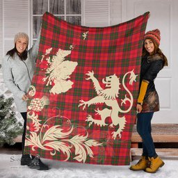 Scottish Grant Modern Clan Tartan Blanket -  Lion Thistle Map Style Scottish Plaid Tartan Plaid