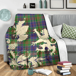 Scottish Stewart of Appin Hunting Modern Clan Tartan Blanket -  Lion Thistle Map Style Scottish Plaid Tartan Plaid