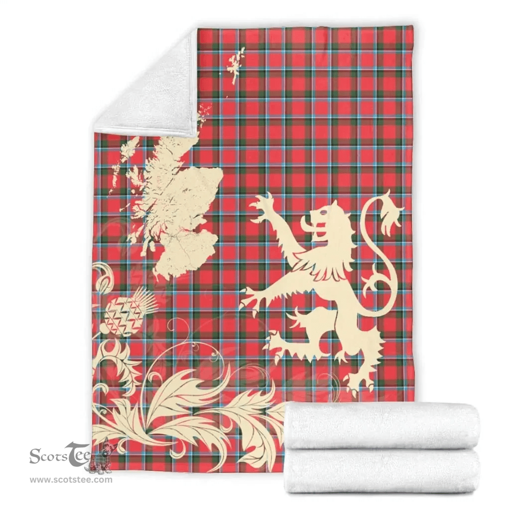 Scottish Sinclair Modern Clan Tartan Blanket -  Lion Thistle Map Style Scottish Plaid Tartan Plaid