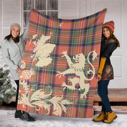 Scottish Stewart Royal Ancient Clan Tartan Blanket -  Lion Thistle Map Style Scottish Plaid Tartan Plaid