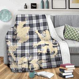 Scottish MacRae Dress Modern Clan Tartan Blanket -  Lion Thistle Map Style Scottish Plaid Tartan Plaid