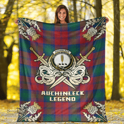 Scottish Premium Blanket Auchinleck Clan Tartan Blanket - Gold Courage Style Scottish Plaid Tartan Plaid