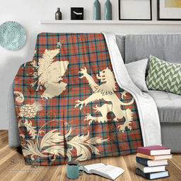 Scottish MacNaughton Ancient Clan Tartan Blanket -  Lion Thistle Map Style Scottish Plaid Tartan Plaid