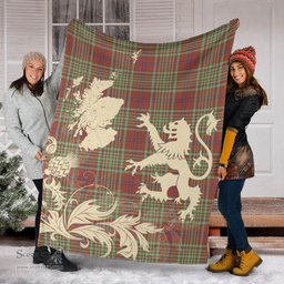 Scottish MacGill Modern Clan Tartan Blanket -  Lion Thistle Map Style Scottish Plaid Tartan Plaid