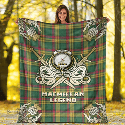Scottish Premium Blanket MacMillan Old Ancient Clan Tartan Blanket - Gold Courage Style Scottish Plaid Tartan Plaid