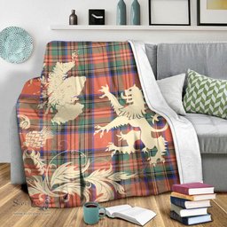 Scottish Stewart Royal Ancient Clan Tartan Blanket -  Lion Thistle Map Style Scottish Plaid Tartan Plaid